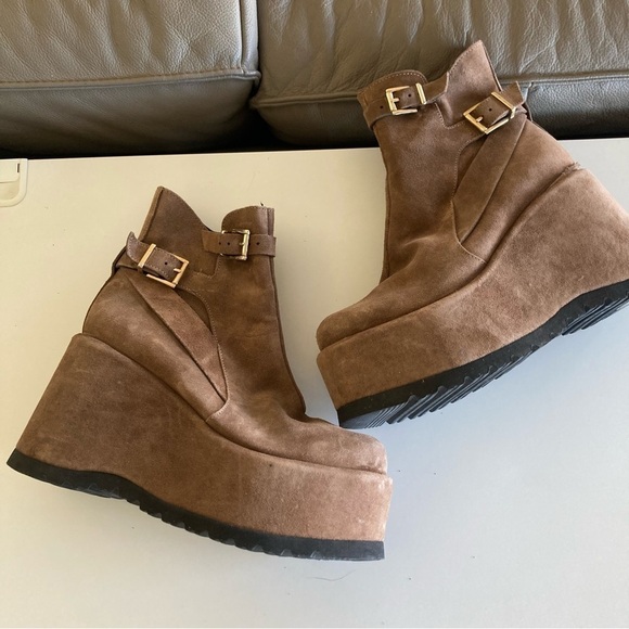 Free People Sabrina Mary Jane Taupe Suede Platforms Sz 37 - Picture 1 of 11